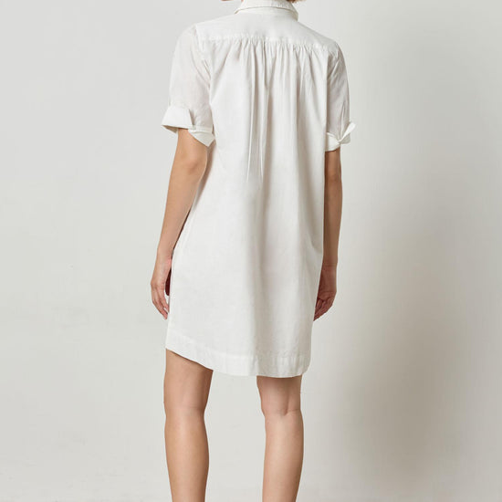 Shirred Sleeve Shirt Dress Womens Dress White A3