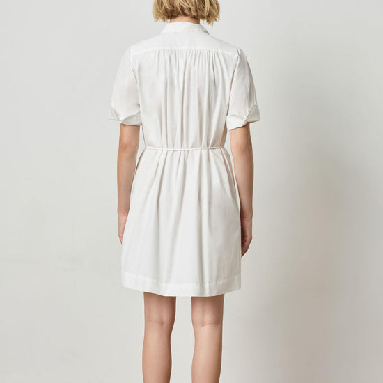 Shirred Sleeve Shirt Dress Womens Dress White A4