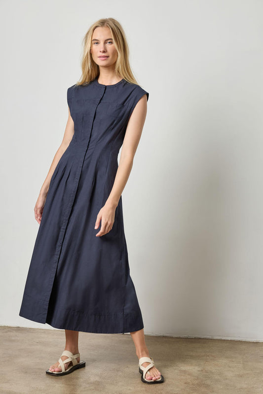 Sleeveless Seamed Maxi Dress Womens Dress Navy A1