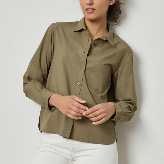 Poplin Button Down Womens Top Kelp A1