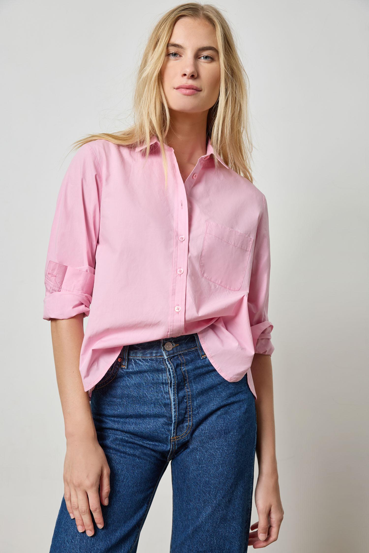 Poplin Button Down Womens Top Taffy A1