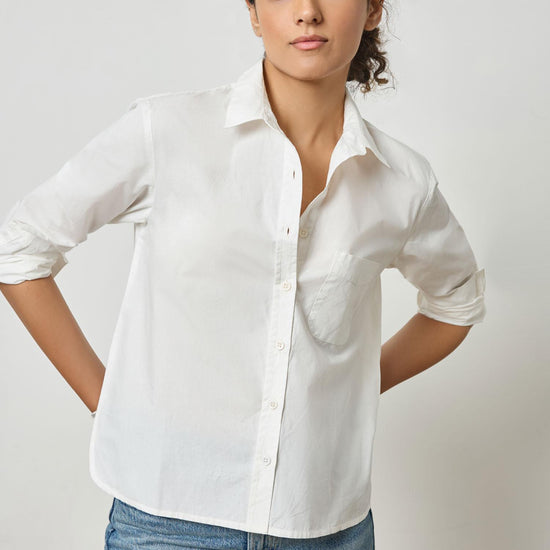 Poplin Button Down Womens Top White A1