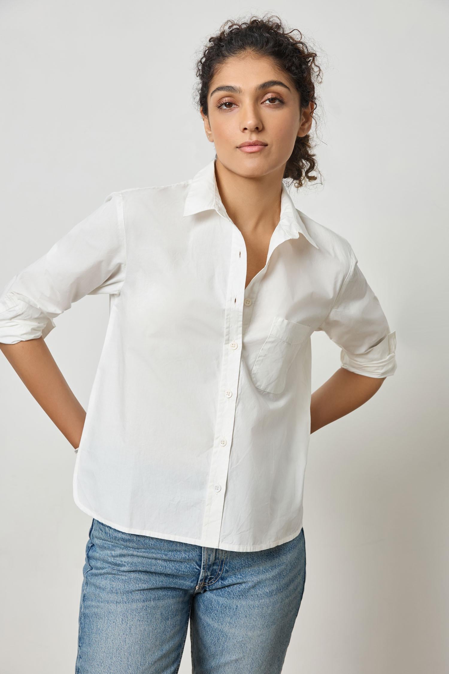 Poplin Button Down Womens Top White A1