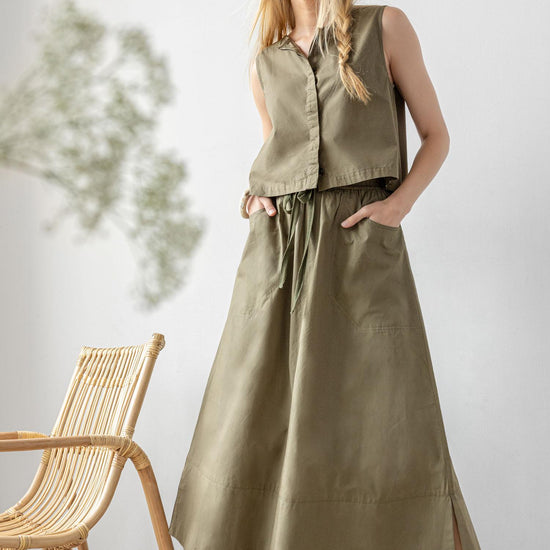 Long Poplin Skirt Womens Skirt Kelp C1