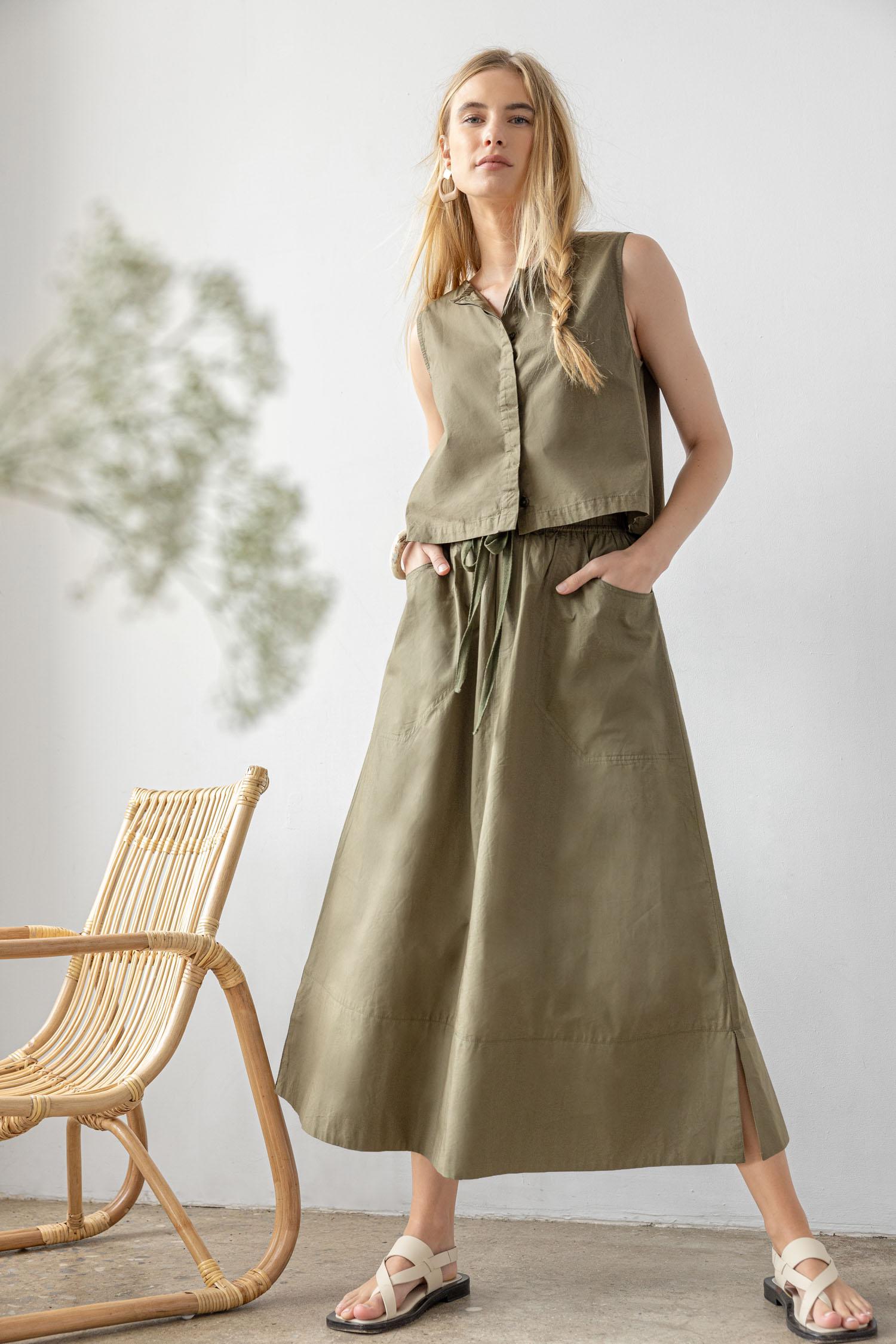 Long Poplin Skirt Womens Skirt Kelp C1