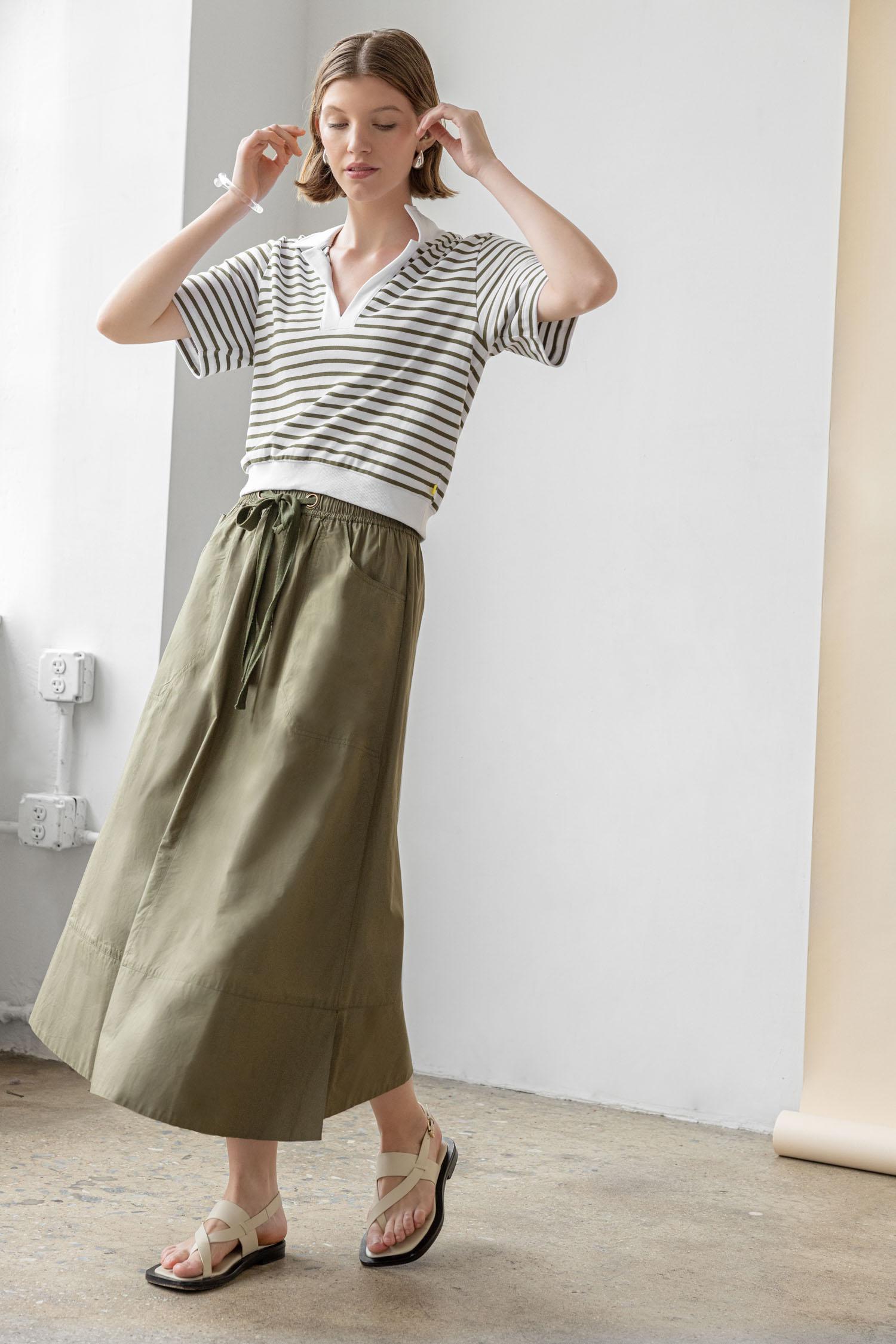 Long Poplin Skirt Womens Skirt Kelp C3