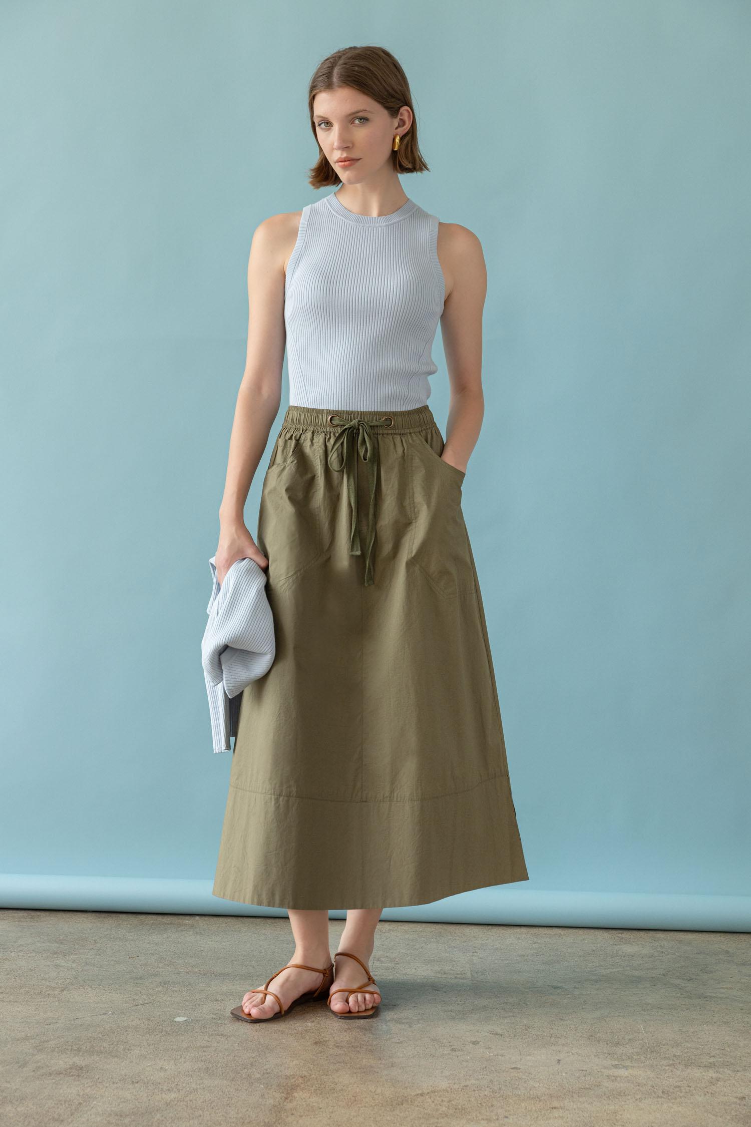 Long Poplin Skirt Womens Skirt Kelp C4