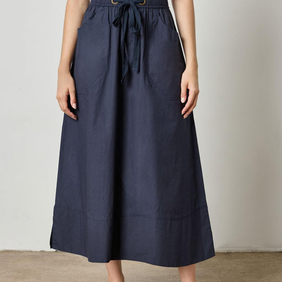 Long Poplin Skirt Womens Skirt Navy A1