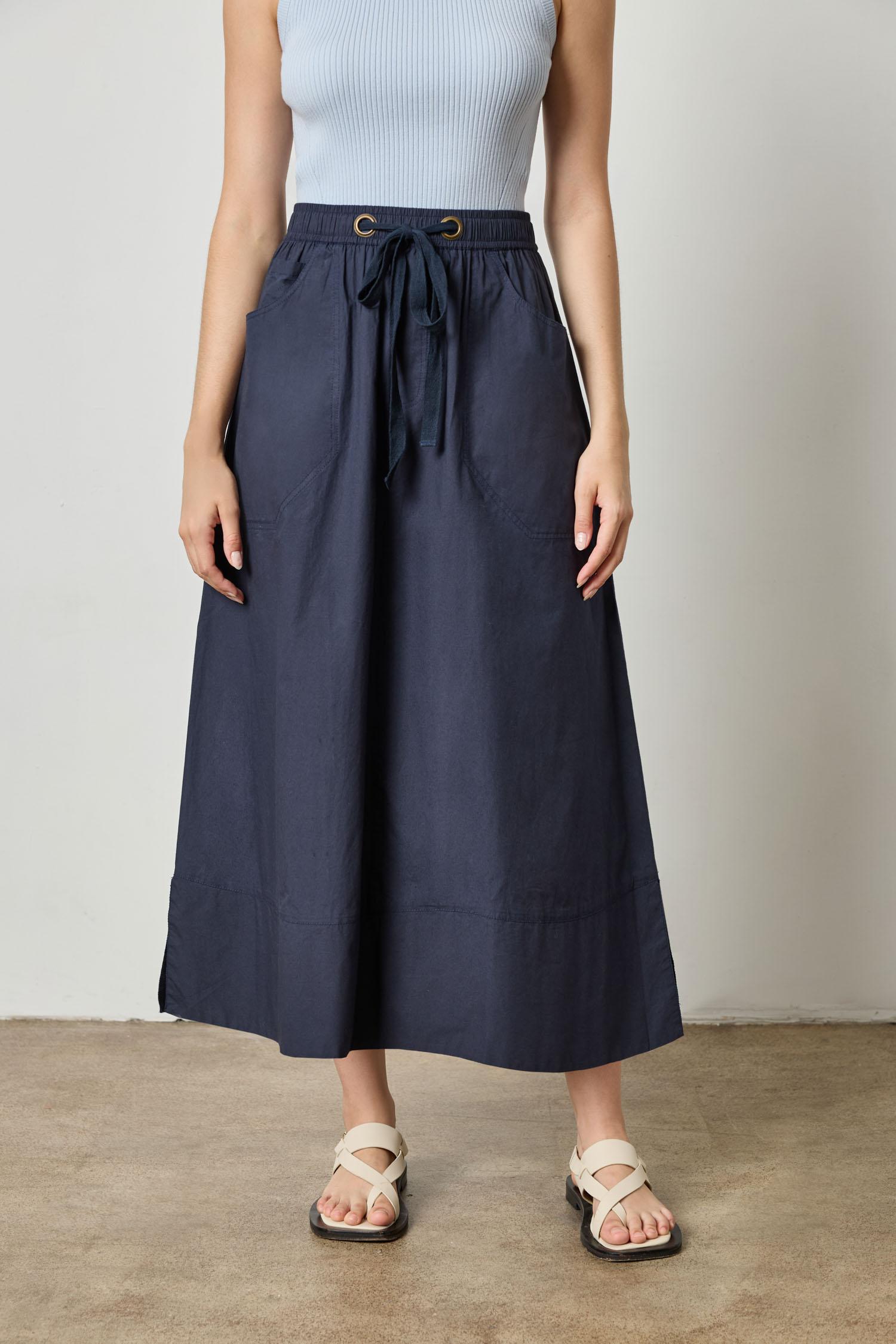 Long Poplin Skirt Womens Skirt Navy A1