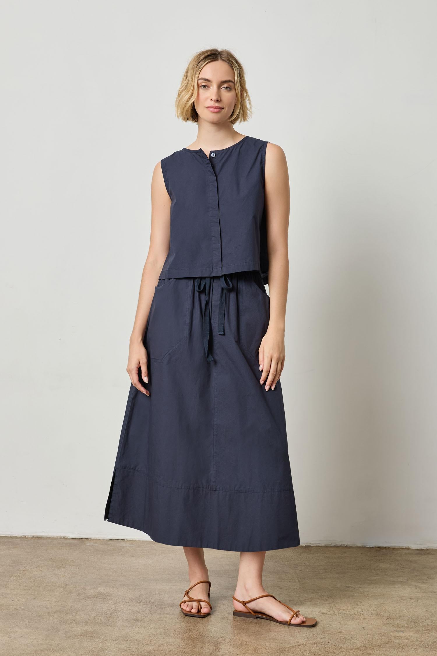 Long Poplin Skirt Womens Skirt Navy A3