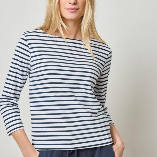 French Boatneck Womens Top Dark Navy Stripe A1