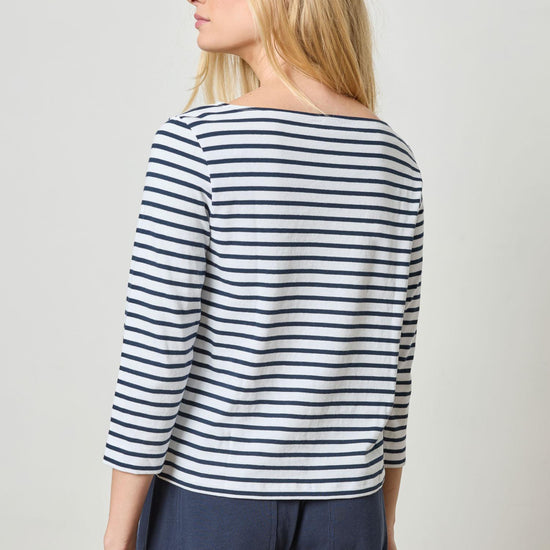 French Boatneck Womens Top Dark Navy Stripe A2