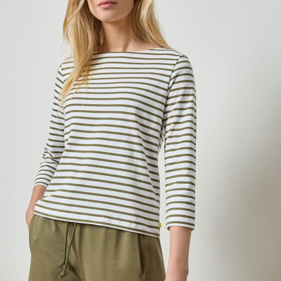 French Boatneck Womens Top Kelp Stripe A1