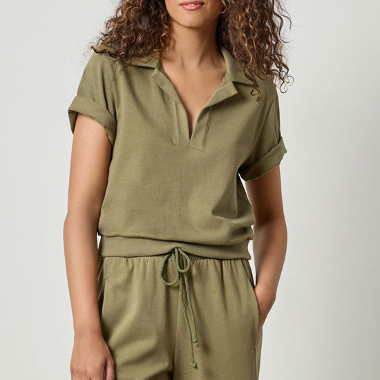 Polo Popover Top Womens Top Kelp A1