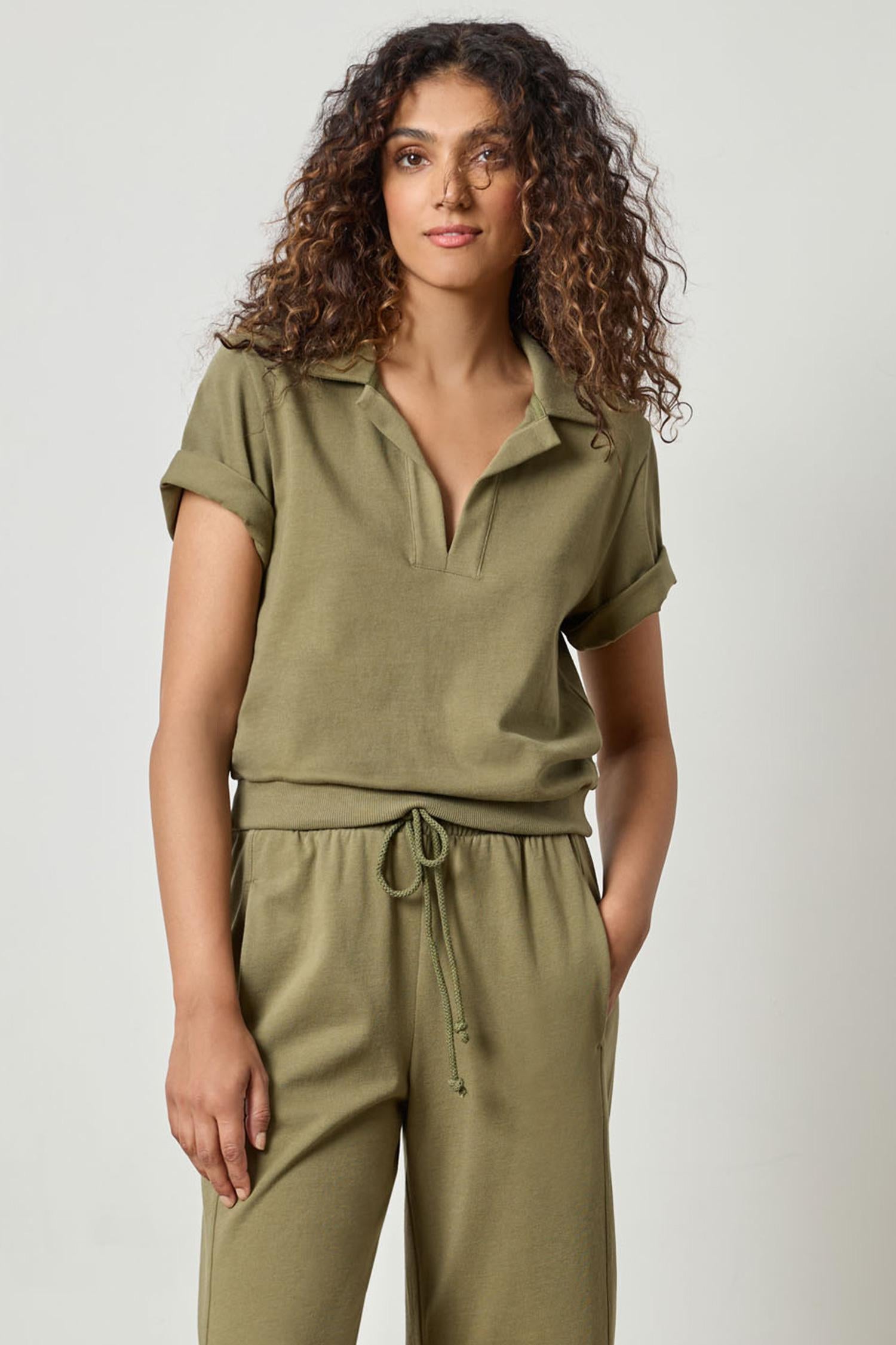 Polo Popover Top Womens Top Kelp A1