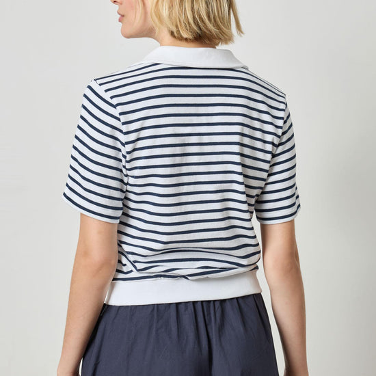 Polo Popover Top Womens Top Dark Navy Stripe A3