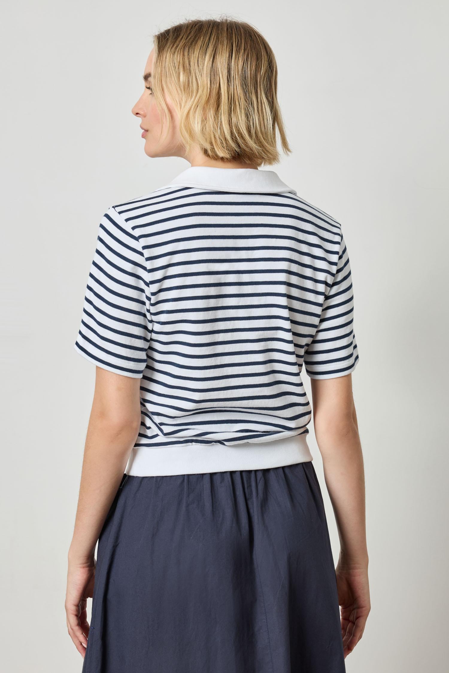 Polo Popover Top Womens Top Dark Navy Stripe A3