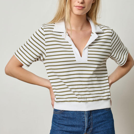 Polo Popover Top Womens Top Kelp Stripe A1