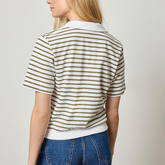 Polo Popover Top Womens Top Kelp Stripe A2