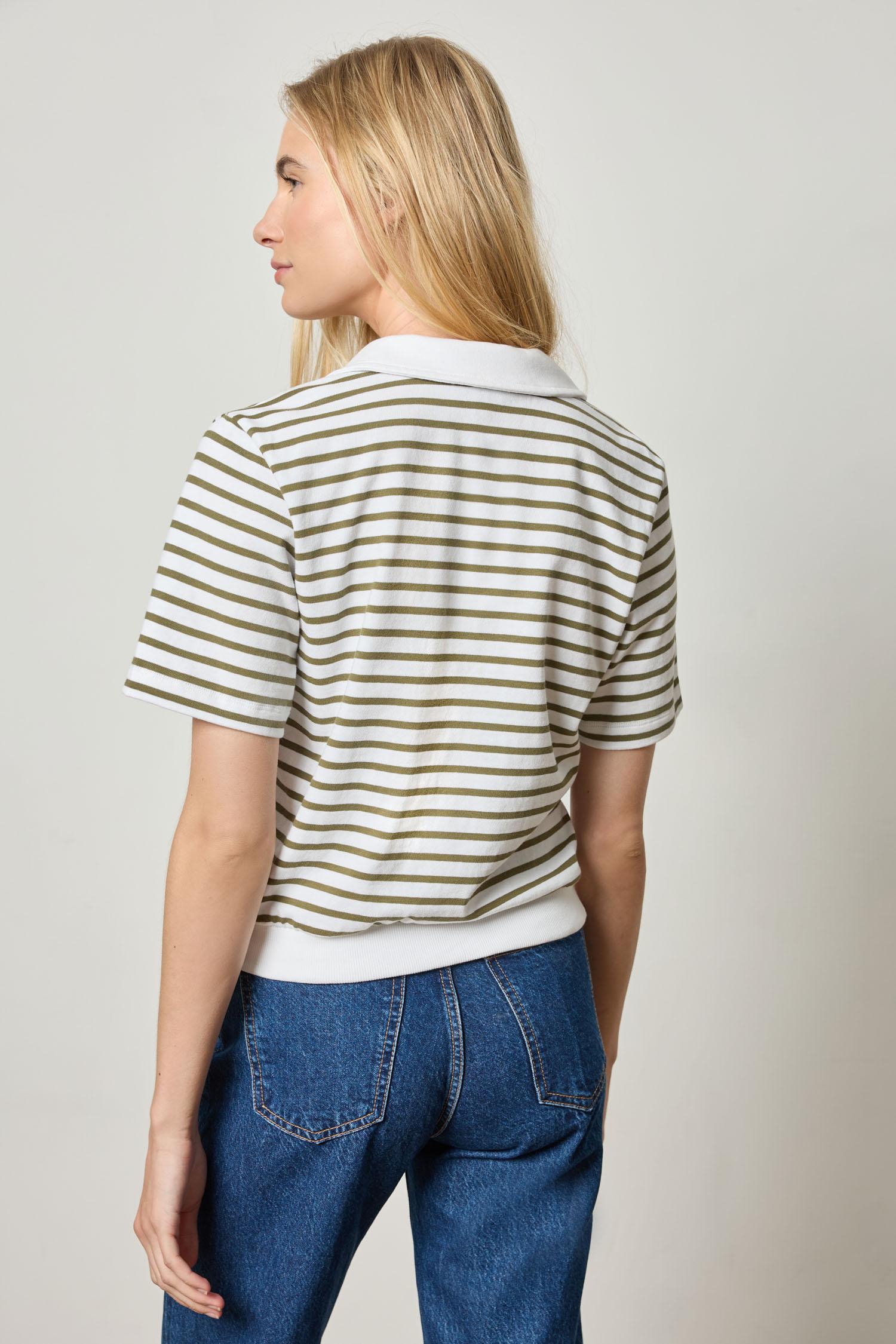 Polo Popover Top Womens Top Kelp Stripe A2