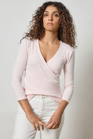 3/4 Sleeve Surplice in color Camellia Image A1