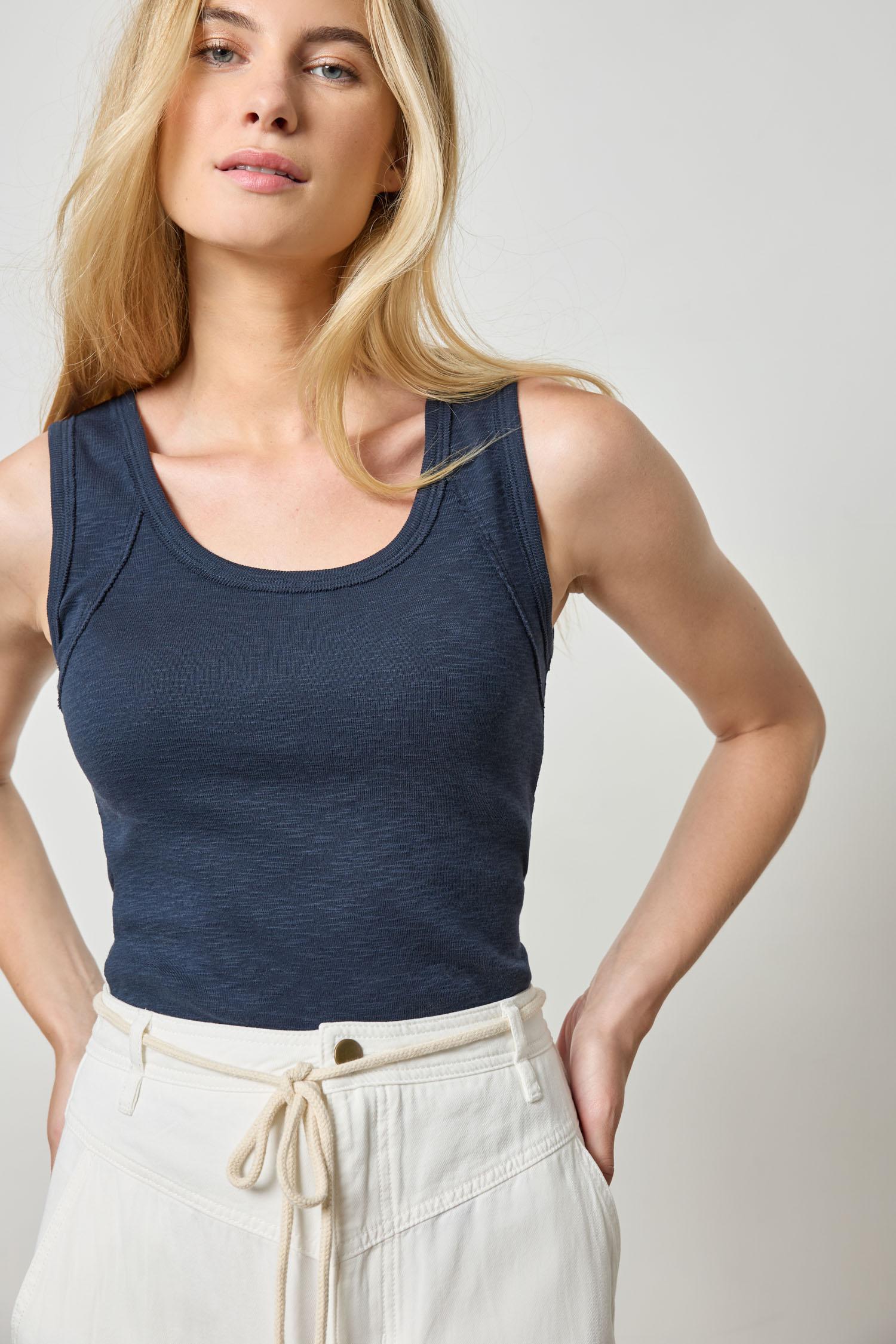 Wide Strap Tank Womens Top Navy A1