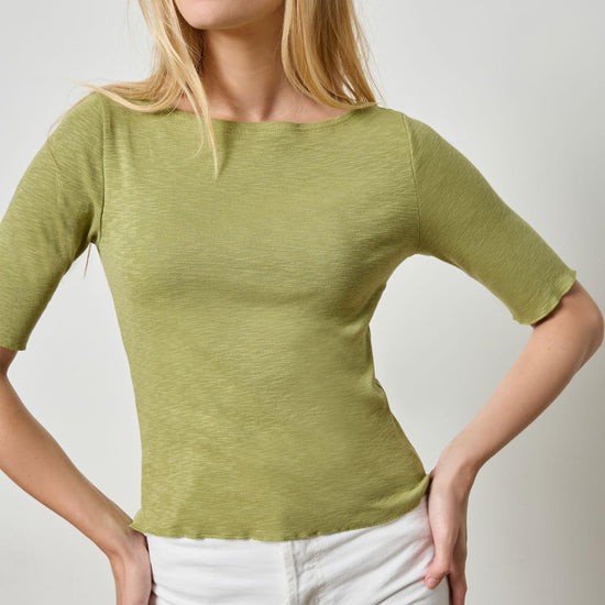 Elbow Sleeve Boatneck Womens Top Tarragon A1