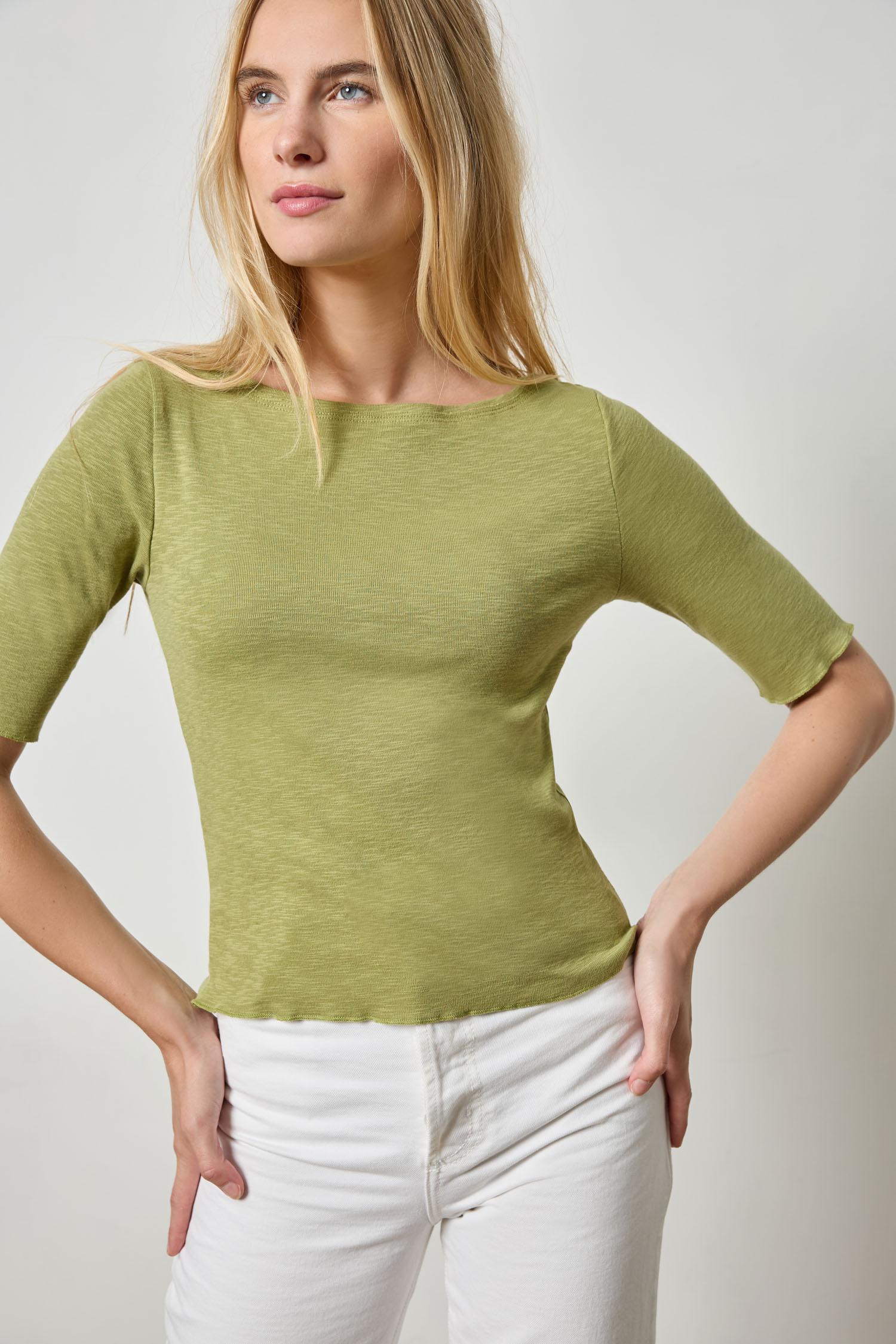 Elbow Sleeve Boatneck Womens Top Tarragon A1