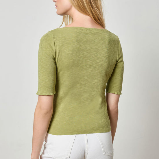 Elbow Sleeve Boatneck Womens Top Tarragon A2