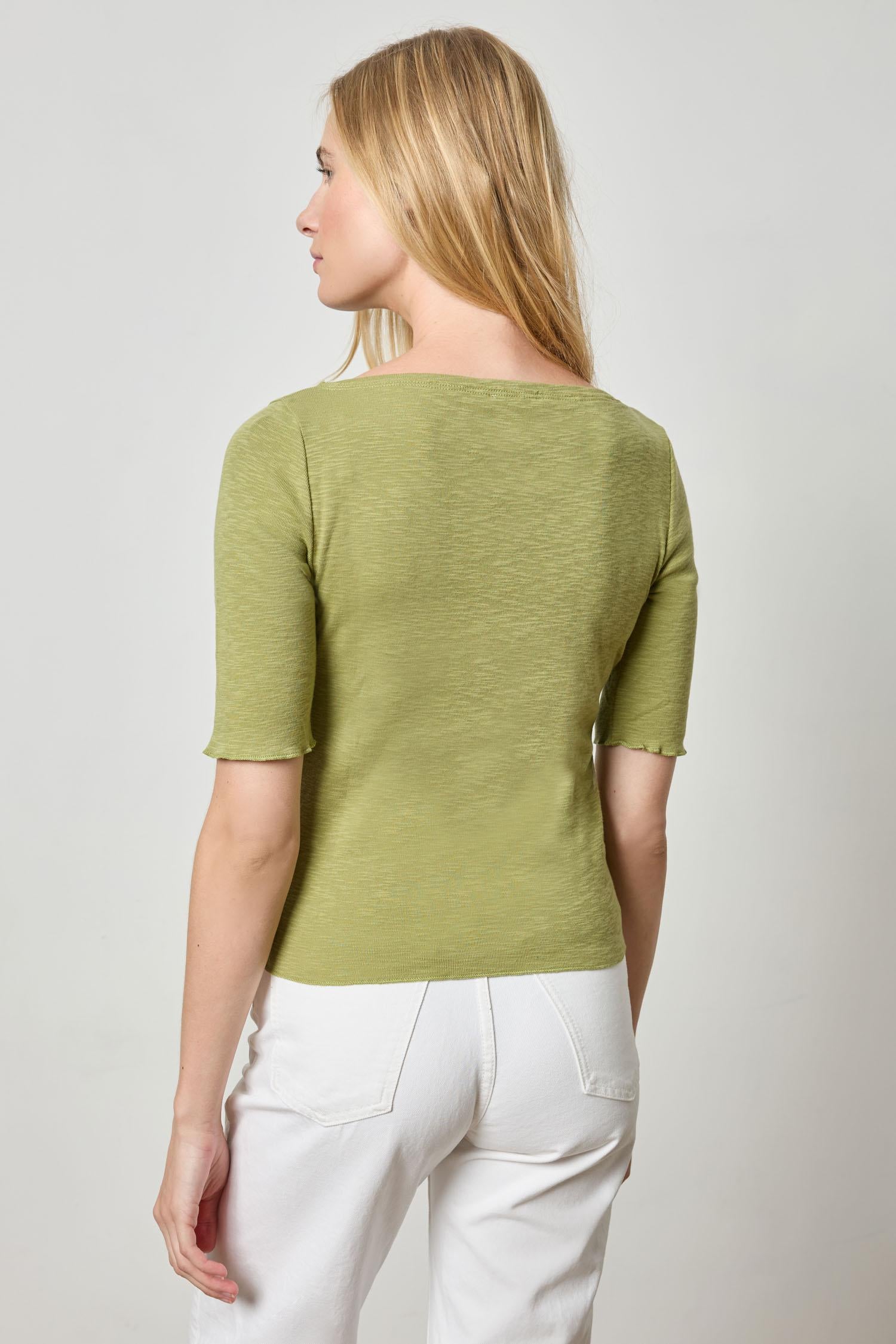 Elbow Sleeve Boatneck Womens Top Tarragon A2