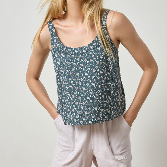 Button Back Tank Womens Top Orchid Print A1