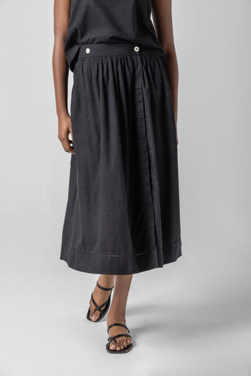 Faux Wrap Long Skirt Womens Skirt Black A1