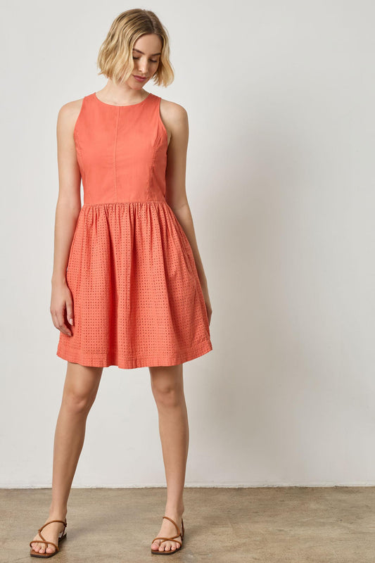 Eyelet High Neck Mini Dress Womens Dress Terracotta A1