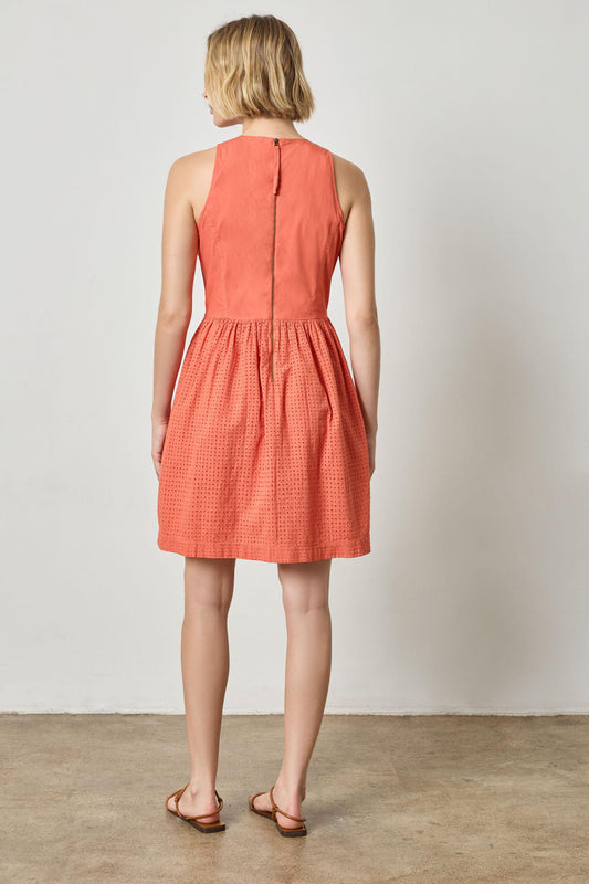 Eyelet High Neck Mini Dress Womens Dress Terracotta A2