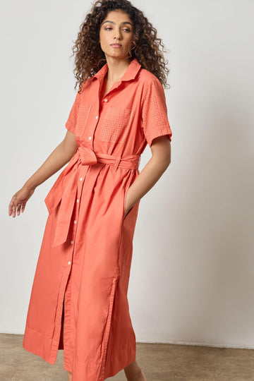 Eyelet Trim Maxi Shirt Dress Womens Dress Terracotta A1