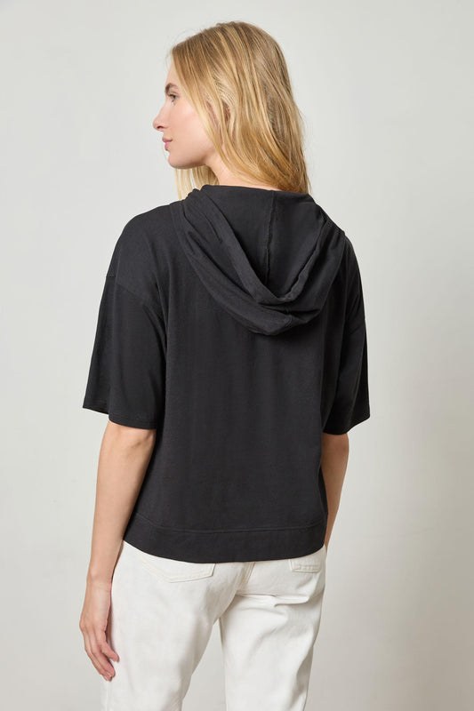 Short Sleeve Hoodie Womens Top Black A2