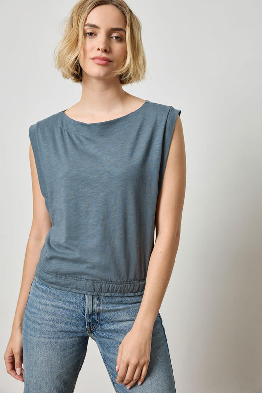 Elastic Hem Boatneck Top Womens Top Dusk A1