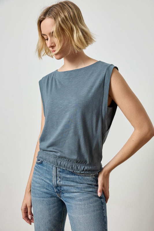 Elastic Hem Boatneck Top Womens Top Dusk A2