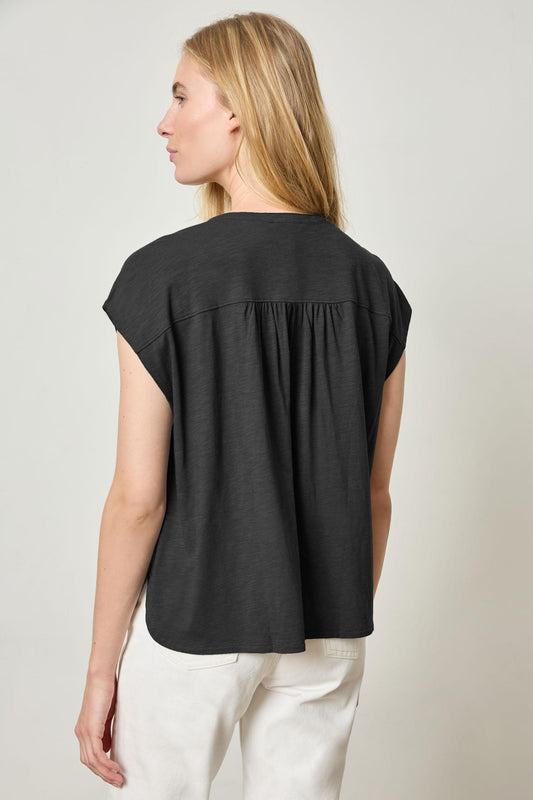 Relaxed Button Down Tee Womens Top Black A2