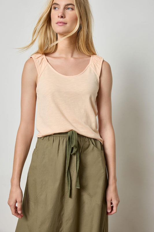 Shirred Strap Tank Womens Top Cantaloupe A1