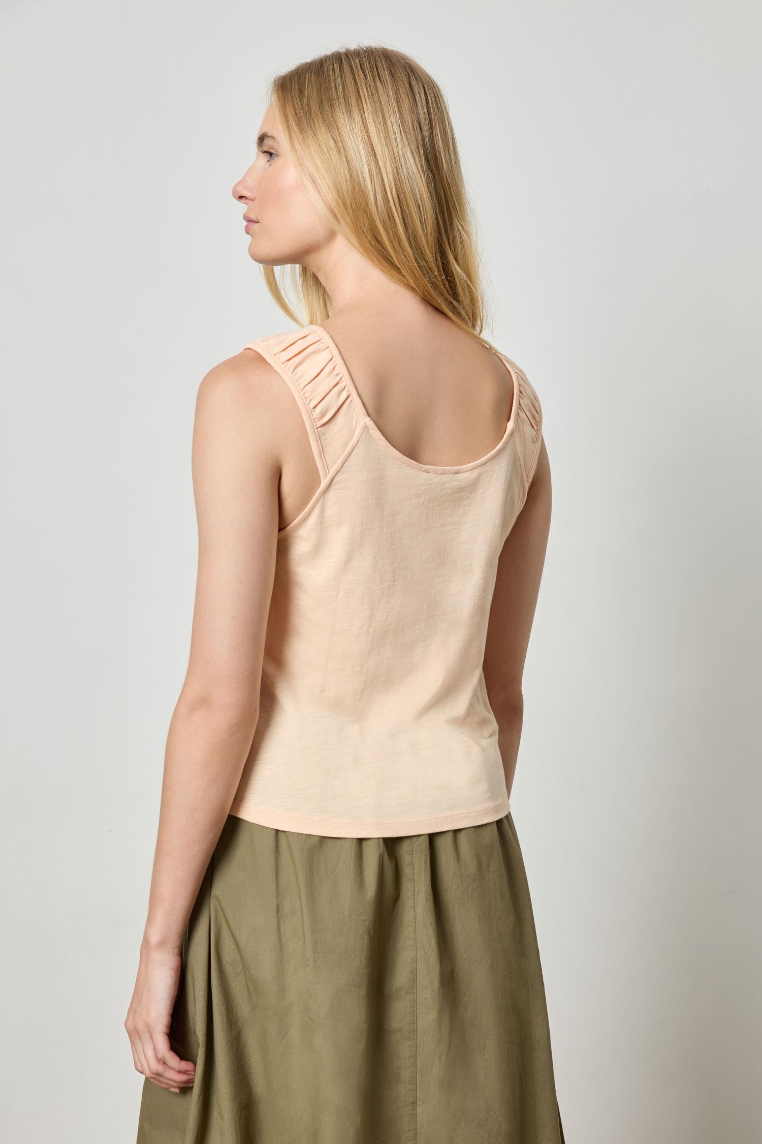 Shirred Strap Tank Womens Top Cantaloupe A2
