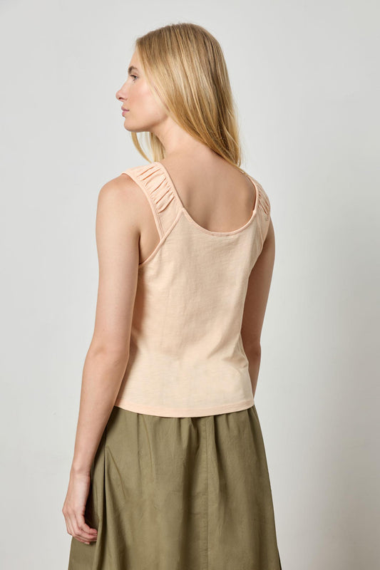 Shirred Strap Tank Womens Top Cantaloupe A2