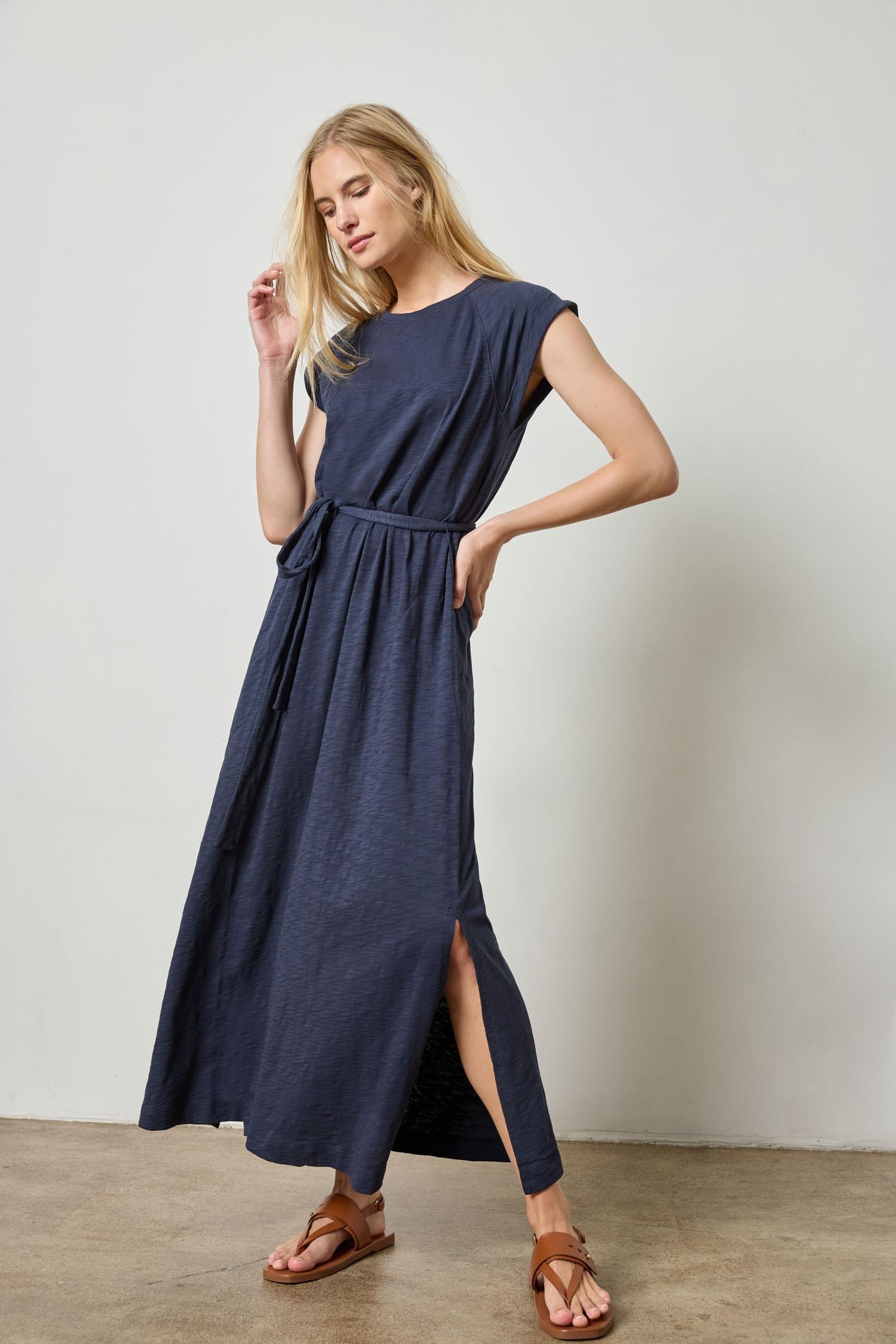 Saddle Sleeve Maxi Dress Womens Dress Navy A1