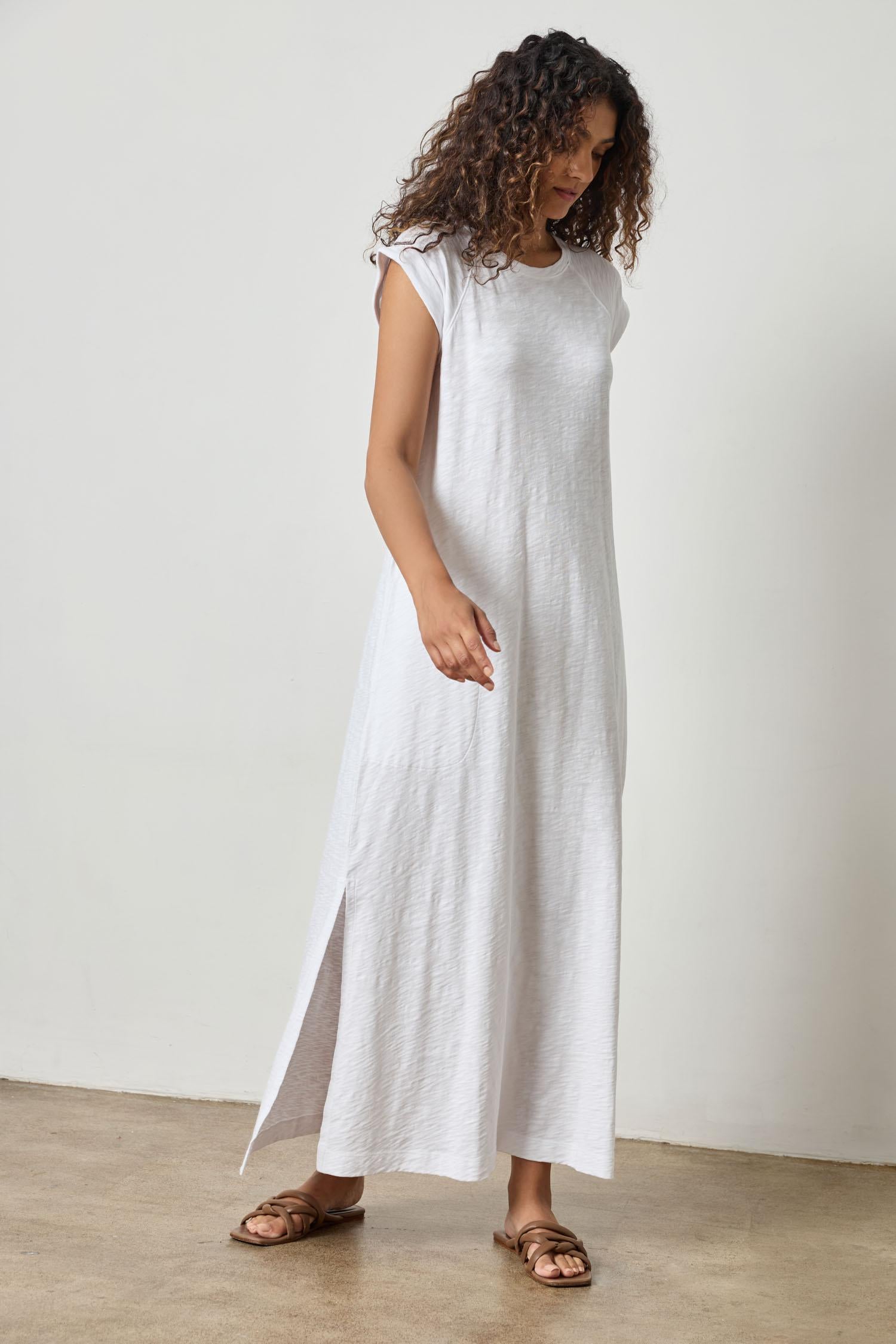 Saddle Sleeve Maxi Dress Womens Dress White A4