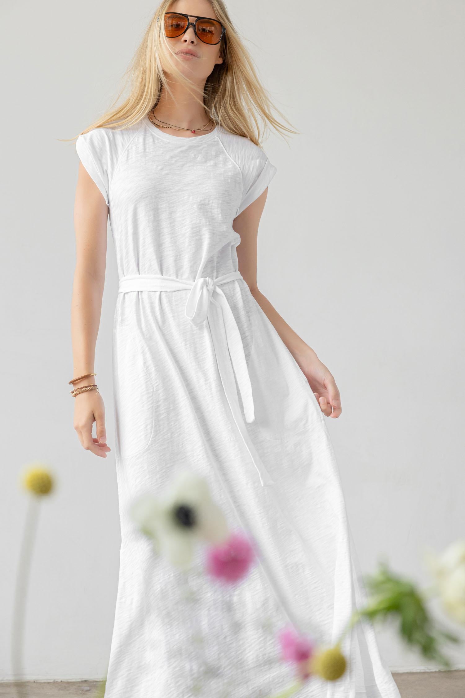 Saddle Sleeve Maxi Dress Womens Dress White C1