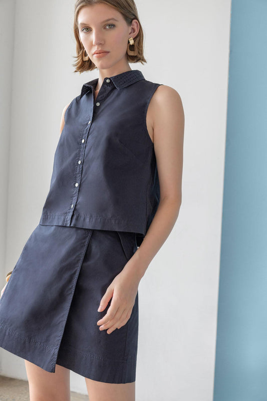 Eyelet Pocket Wrap Skirt Womens Skirt Navy C1