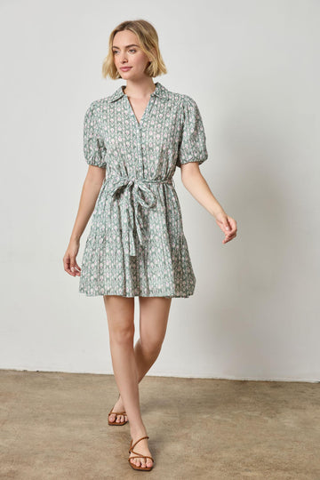 Short Sleeve Tiered Peplum Dress Womens Dress Seagrass Print A2