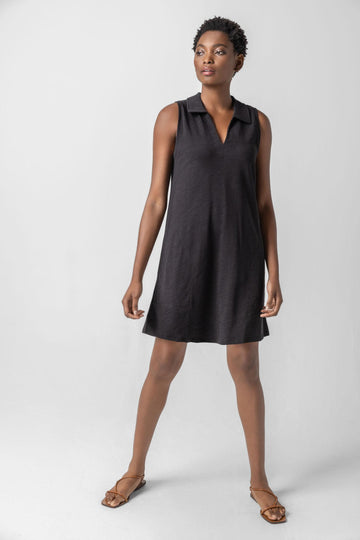 Sleeveless Collared Dress Womens Dress Black A1
