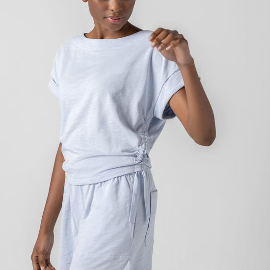 Ruched Side Boatneck Womens Top Sky A1