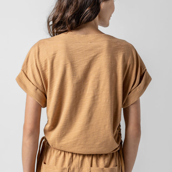 Ruched Side Boatneck Womens Top Teak A2
